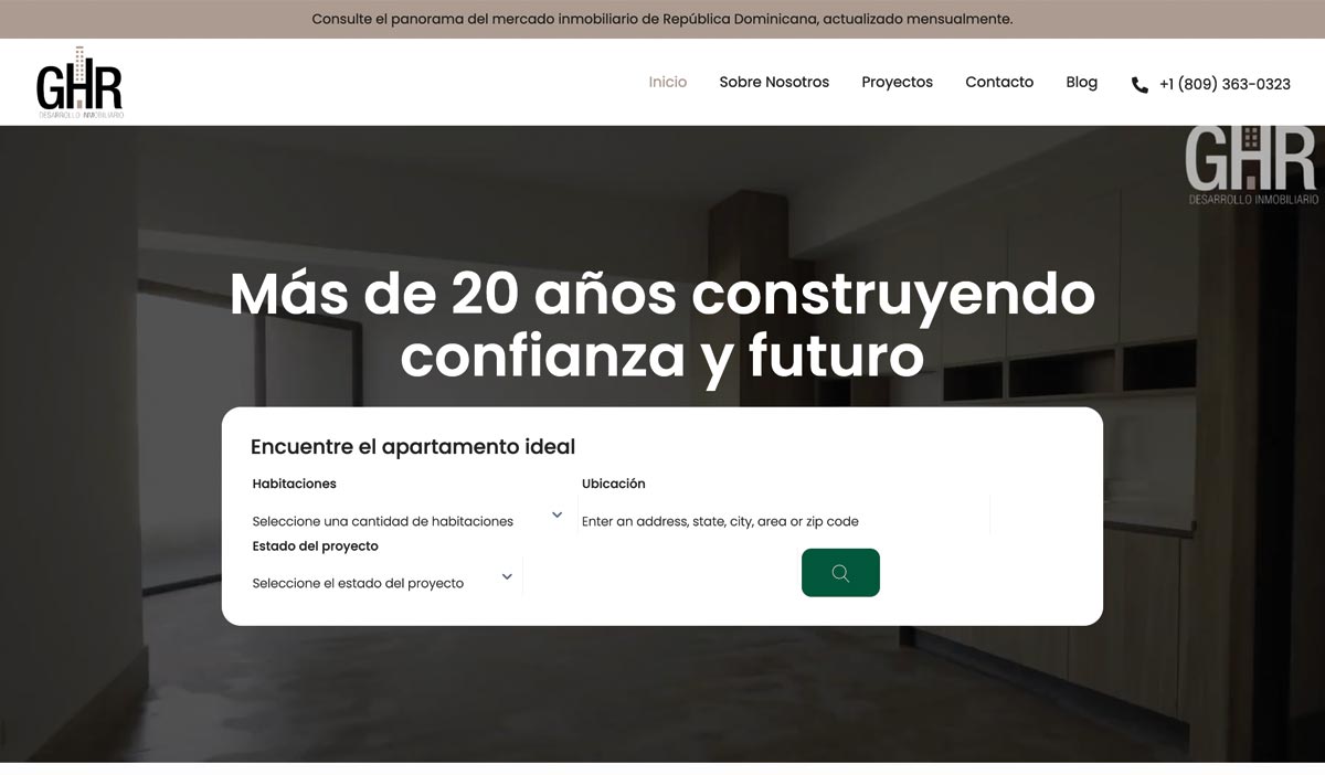 Desarrollo web inmobiliario para Grupo GHR
